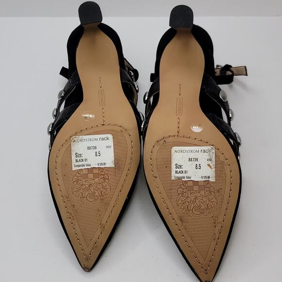 Vince Camuto 8.5M Krellen Black Suede Silver Studded 3" Heel Ankle Strap Dressy - Picture 10 of 12